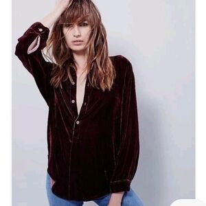 CP Shades L Light Gray Silk Velvet  Henley Shirt